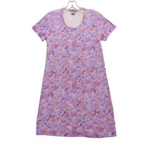 Lands' End Floral Print Knit T-Shirt‎ Dress Purple Orange White Women's Small